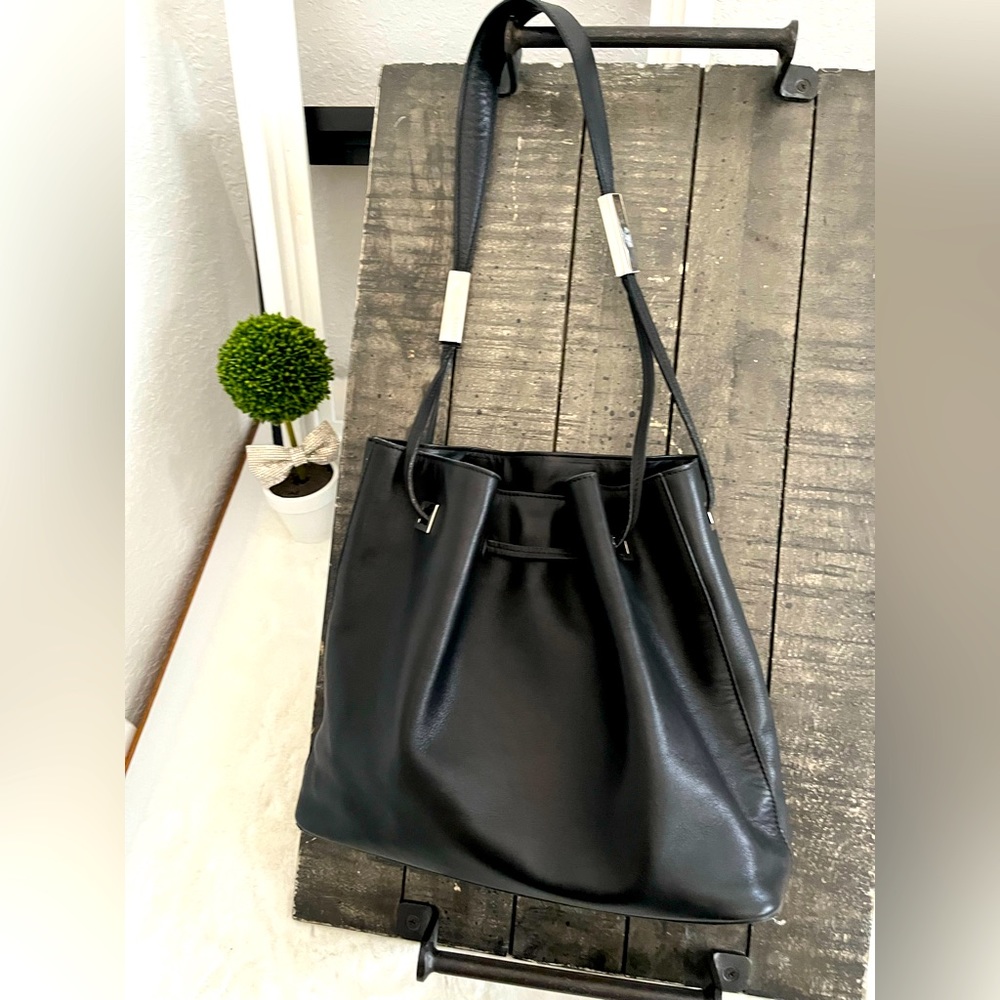 BALLY Italy Leather Shoulder Hobo Bucket Bag Drawstring